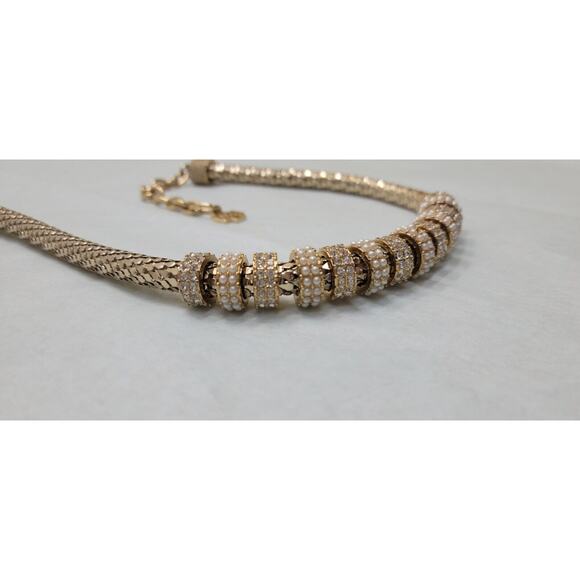 Ann Taylor Rhinestone Peal Circles Chunky Scales Choker Adjustable Necklace 12" - Picture 5 of 5
